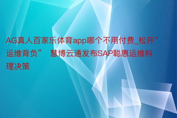 AG真人百家乐体育app哪个不用付费_松开“运维背负”   慧博云通发布SAP聪惠运维料理决策